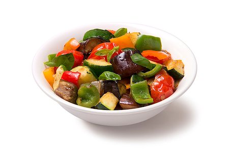 eggplant stew - Traditional cuisine vegetable dish with eggplant zucchini tomato onion and bell pepper on a white background Stock Photo - Budget Royalty-Free & Subscription, Code: 400-08375175