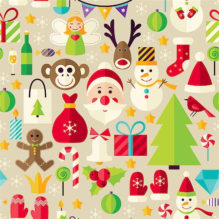 snowman snow angels - Happy New Year Beige Seamless Pattern. Merry Christmas Flat Design Vector Illustration. Tile Background. Set of Winter Holiday Items Stock Photo - Budget Royalty-Free & Subscription, Code: 400-08375449