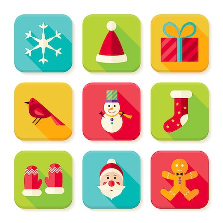 New Year and Merry Christmas Square App Icons Set. Flat Design Vector Illustration. Winter Colorful Objects. Icons for Website and Mobile Application. Foto de stock - Super Valor sin royalties y Suscripción, Código: 400-08375460