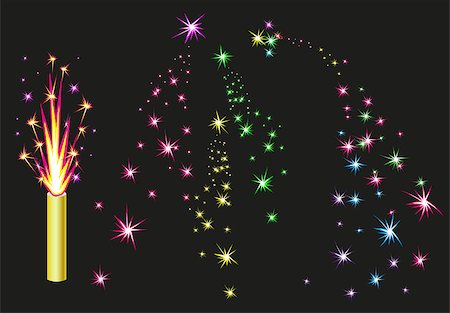 fireworks vector art - Fireworks fountain. Colorful fireworks sparks on black background. Illustration in vector format Foto de stock - Super Valor sin royalties y Suscripción, Código: 400-08375731