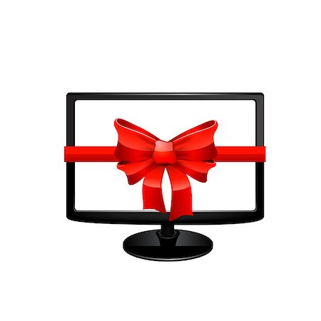 red ribbon vector - Tv with red bow. Vector illustration on white background. Stock Photo - Budget Royalty-Free & Subscription, Code: 400-08375758