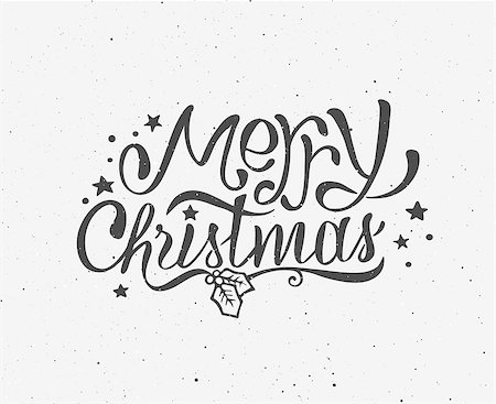 simsearch:400-08378379,k - Vintage Merry Christmas greeting card with hand-drawn typography on white grunge paper texture. Black and white retro letterpress poster for Christmas. Vector background. Winter holidays greetings Stockbilder - Microstock & Abonnement, Bildnummer: 400-08376314