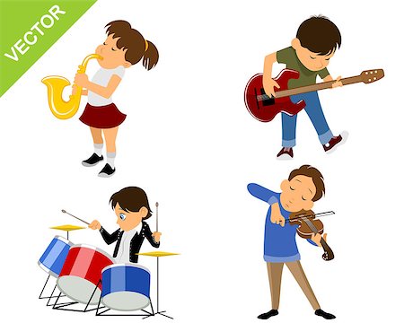 Vector illustration of a four young musicians Stock Photo - Budget Royalty-Free & Subscription, Code: 400-08376525