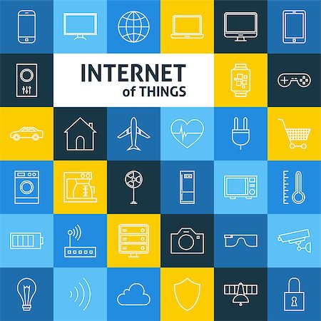 Line Art Internet of Things Icons Set. Vector Set of Smart Home Technology Modern Line Icons for Web and mobile. Stock Photo - Budget Royalty-Free & Subscription, Code: 400-08376776