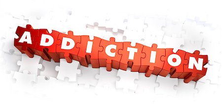Addiction - White Word on Red Puzzles on White Background. 3D Illustration. Stock Photo - Budget Royalty-Free & Subscription, Code: 400-08376866