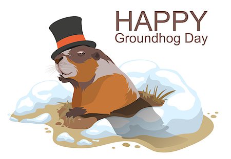 Happy Groundhog Day. Marmot climbed out of hole and yawns. Illustration in vector format Foto de stock - Super Valor sin royalties y Suscripción, Código: 400-08377140