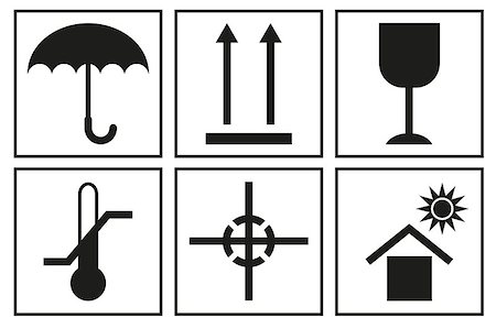 Signs on packaging. Logistic icon for box. Packaging Box Symbols. Isolated on white vector illustration Stock Photo - Budget Royalty-Free & Subscription, Code: 400-08377394