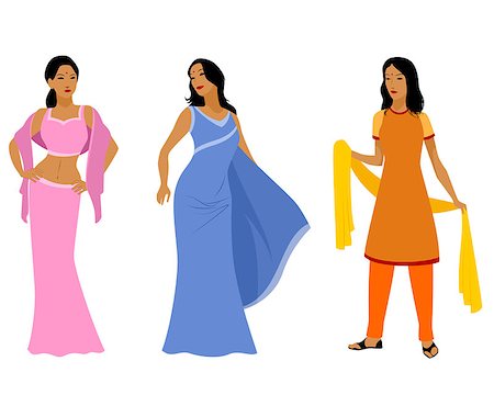 Vector illustration of a three indian women in dress Stock Photo - Budget Royalty-Free & Subscription, Code: 400-08377874