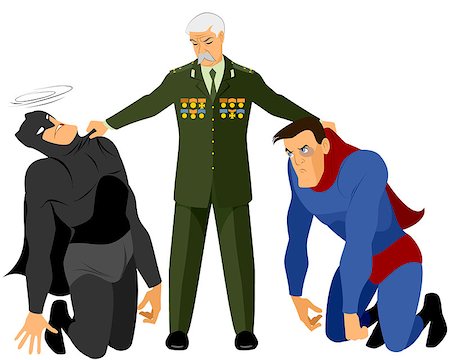 soldier character - Vector illustration of a veteran holds two superheroes Stock Photo - Budget Royalty-Free & Subscription, Code: 400-08377876