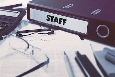 simsearch:400-05034438,k - Office folder with inscription Staff on Office Desktop with Office Supplies. Business Concept on Blurred Background. Toned Image. Stock Photo - Budget Royalty-Free & Subscription, Code: 400-08377987