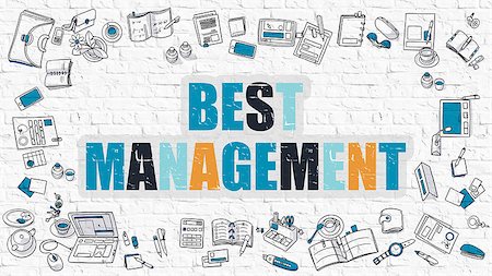 simsearch:400-08618963,k - Best Management Concept. Modern Line Style Illustation. Multicolor Best Management Drawn on White Brick Wall. Doodle Icons. Doodle Design Style of  Best Management  Concept. Stock Photo - Budget Royalty-Free & Subscription, Code: 400-08378055