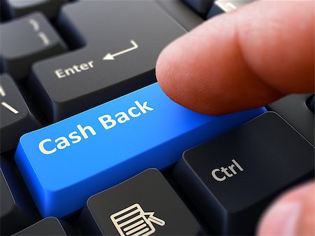 Computer User Presses Blue Button Cash Back on Black Keyboard. Closeup View. Blurred Background. Stock Photo - Budget Royalty-Free & Subscription, Code: 400-08378050