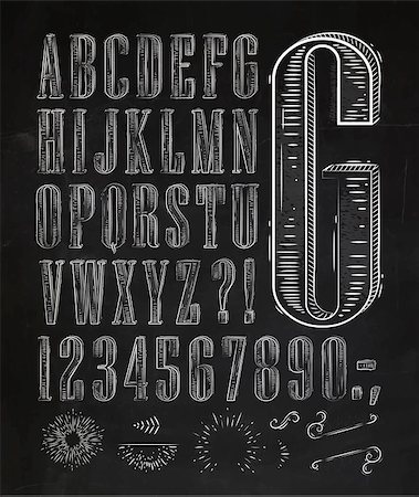 Vintage font set letters in retro style old alphabet on chalkboard Stock Photo - Budget Royalty-Free & Subscription, Code: 400-08378222