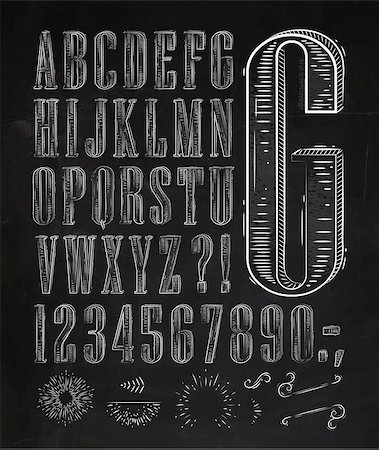 Vintage font set letters in retro style old alphabet on chalkboard Foto de stock - Super Valor sin royalties y Suscripción, Código: 400-08378222