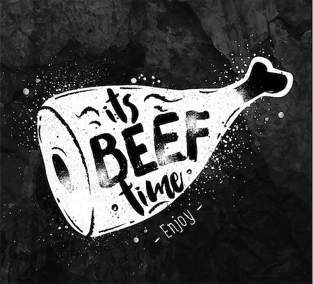 simsearch:400-08378379,k - Poster beef lettering its beef time drawing with chalk on the blackboard Stockbilder - Microstock & Abonnement, Bildnummer: 400-08378372