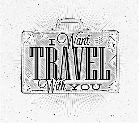 simsearch:400-07498653,k - Tourist poster with lettering I want travel with you on a suitcase in vintage style on old paper Foto de stock - Super Valor sin royalties y Suscripción, Código: 400-08378412