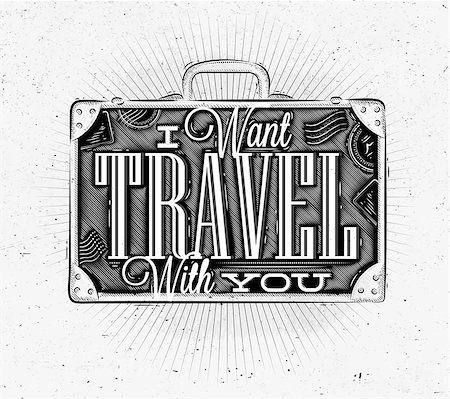 simsearch:400-07498653,k - Tourist poster with lettering I want travel with you on a suitcase in vintage style on old paper Foto de stock - Super Valor sin royalties y Suscripción, Código: 400-08378422