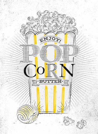 salt square - Poster popcorn butter, full bucket of popcorn butter, with yellow lines, drawing on the old paper background Stock Photo - Budget Royalty-Free & Subscription, Code: 400-08378483