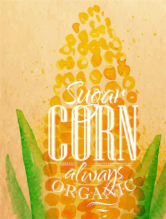 simsearch:400-08378503,k - Poster watercolor corn lettering sugar corn always organic drawing on kraft paper Stock Photo - Budget Royalty-Free & Subscription, Code: 400-08378503