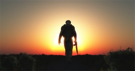 patrolling - 3D render of a sodier walking with his head down at sunset Stock Photo - Budget Royalty-Free & Subscription, Code: 400-08378534