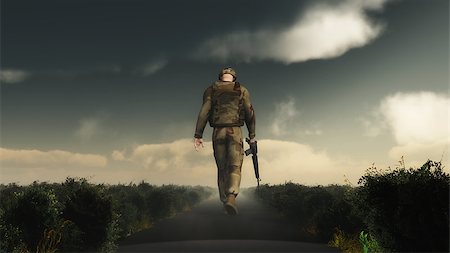 simsearch:400-06735733,k - 3D render of a soldier walking down a path with his head down Foto de stock - Royalty-Free Super Valor e Assinatura, Número: 400-08378535