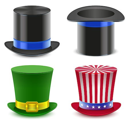 Set hat magician cylinder. Uncle Sams hat. Isolated on white vector illustration Photographie de stock - Aubaine LD & Abonnement, Code: 400-08378616