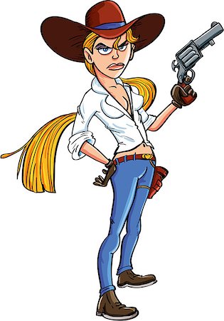 Cartoon cowgirl with gun and long hair. Isolated Stock Photo - Budget Royalty-Free & Subscription, Code: 400-08378629