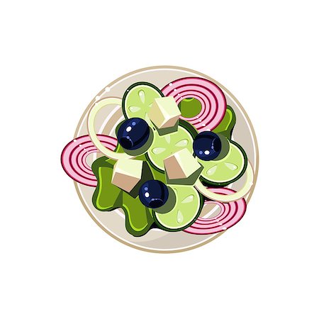 simsearch:400-07420762,k - Greek Salad with Vegetables and Cottage Cheese Served Food. Colourful Vector Illustration Photographie de stock - Aubaine LD & Abonnement, Code: 400-08378688