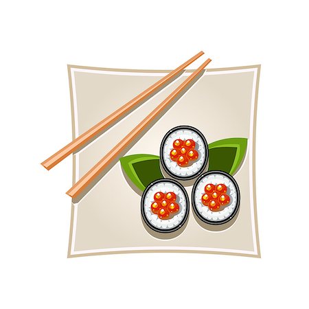 simsearch:400-07420762,k - Sushi with Caviar and Sticks Served Food. Colourful Vector Illustration Photographie de stock - Aubaine LD & Abonnement, Code: 400-08378696