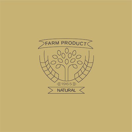 Vector label in trendy mono line style organic and natural badges for fresh farm products and food packaging of linear emblems and icons Stock Photo - Budget Royalty-Free & Subscription, Code: 400-08378737