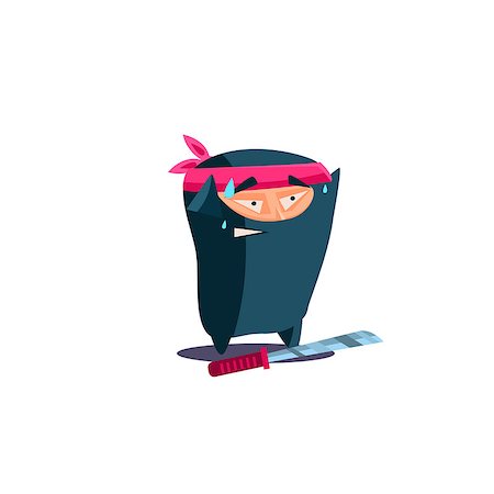 simsearch:400-08557267,k - Cute Emotional Ninja Scared, Dropped Weapon. Flat Vector Illustration Stock Photo - Budget Royalty-Free & Subscription, Code: 400-08378748
