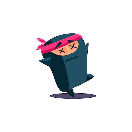 simsearch:400-08557267,k - Cute Emotional Ninja Dying. Flat Vector Illustration Stock Photo - Budget Royalty-Free & Subscription, Code: 400-08378750
