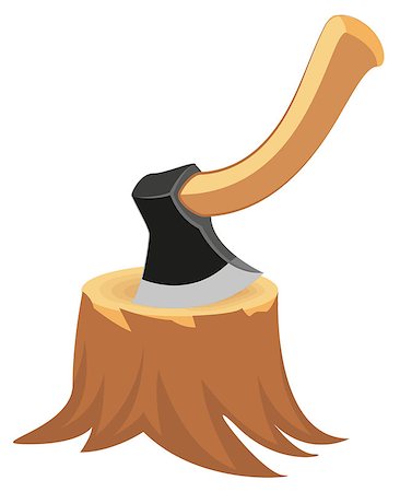 Axe in stump. Isolated cartoon illustration in vector format Stock Photo - Budget Royalty-Free & Subscription, Code: 400-08379176