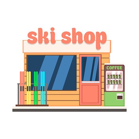 simsearch:400-08379241,k - Ski Shop Front window buildings. Flat Vector Illustration Foto de stock - Super Valor sin royalties y Suscripción, Código: 400-08379247