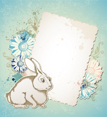 simsearch:400-08132574,k - Vintage vector Easter card with rabbit and flowers Stockbilder - Microstock & Abonnement, Bildnummer: 400-08379508