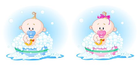 drawings of a girl and boy - Cute Babies (boy and girl) taking a bath Stock Photo - Budget Royalty-Free & Subscription, Code: 400-08379501