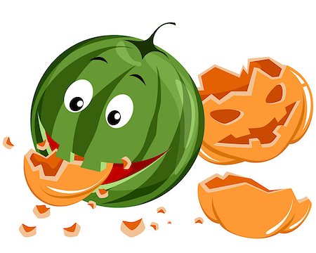 simsearch:400-03939805,k - Vector illustration of a watermelon eating pumpkin Photographie de stock - Aubaine LD & Abonnement, Code: 400-08379553