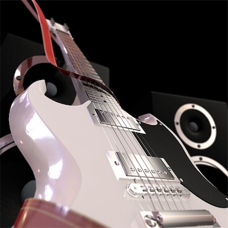 simsearch:400-08134650,k - Close-up of white electric guitar on black loudspeakers background Stock Photo - Budget Royalty-Free & Subscription, Code: 400-08370458