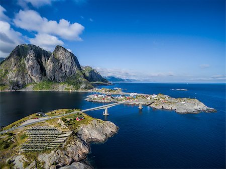 simsearch:400-08428494,k - Picturesque aerial view of village Hamnoya on Lofoten islands in Norway Stockbilder - Microstock & Abonnement, Bildnummer: 400-08370805
