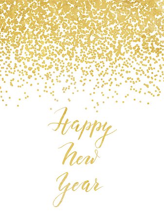 New Year card or invitation design with golden foil confetti and handlettering Stock Photo - Budget Royalty-Free & Subscription, Code: 400-08371315