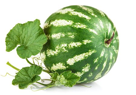 simsearch:400-08377901,k - Fresh ripe watermelon with green leaves. Isolated on white background Stock Photo - Budget Royalty-Free & Subscription, Code: 400-08371393