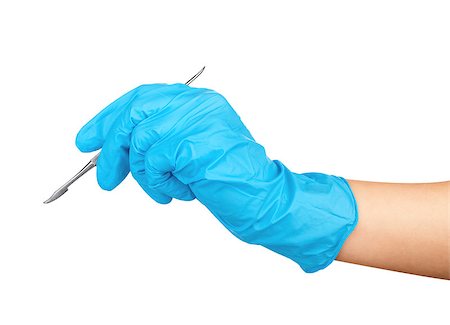 rubber nurse - Hand in blue glove holding dental tool isolated on white Stock Photo - Budget Royalty-Free & Subscription, Code: 400-08371449