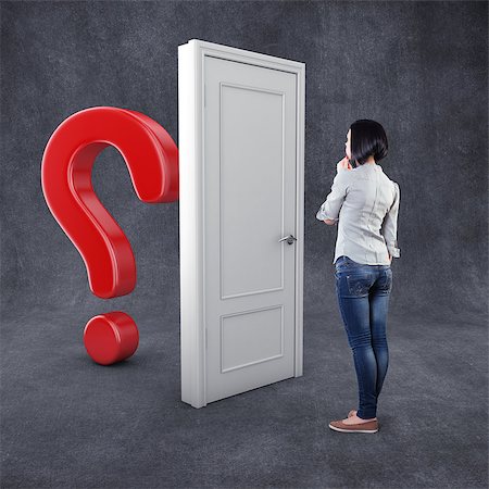 simsearch:400-06567183,k - Girl before a white door in fear of the unknown Stock Photo - Budget Royalty-Free & Subscription, Code: 400-08371546