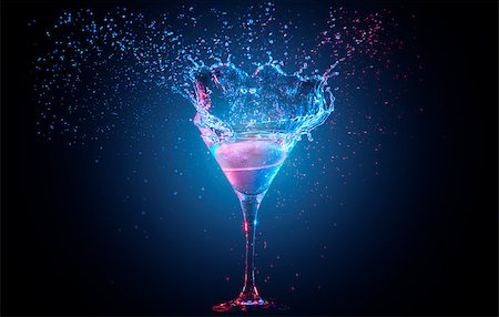 simsearch:400-08373093,k - Bright cocktail with lemon in glass and splashing water on dark background Foto de stock - Royalty-Free Super Valor e Assinatura, Número: 400-08371698