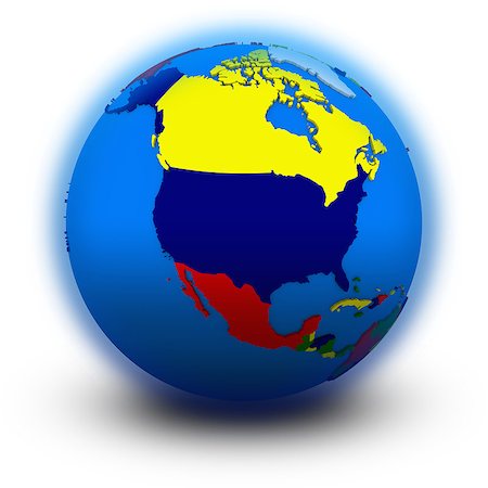 simsearch:400-04865676,k - north America on political globe, illustration isolated on white background Fotografie stock - Microstock e Abbonamento, Codice: 400-08371806