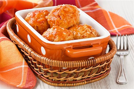 Homemade turkey meatballs with rice and tomato sauce Fotografie stock - Microstock e Abbonamento, Codice: 400-08371844