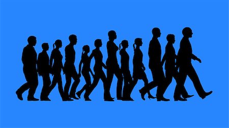 Group of people walking silhouettes isolated on blue background. Team work concept. Foto de stock - Royalty-Free Super Valor e Assinatura, Número: 400-08371930