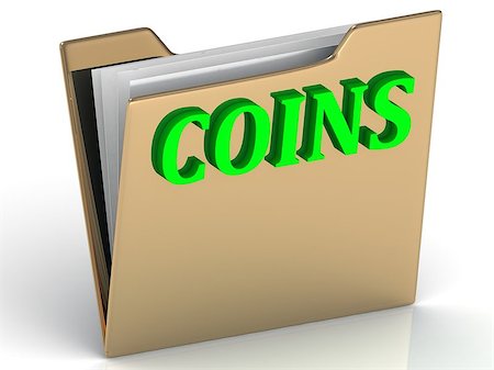 simsearch:400-07682549,k - COINS - bright green letters on a folder on a white background Stock Photo - Budget Royalty-Free & Subscription, Code: 400-08371975