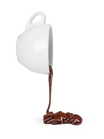 simsearch:400-04887409,k - Chocolate flow from cup isolated on white background close up Stockbilder - Microstock & Abonnement, Bildnummer: 400-08372006