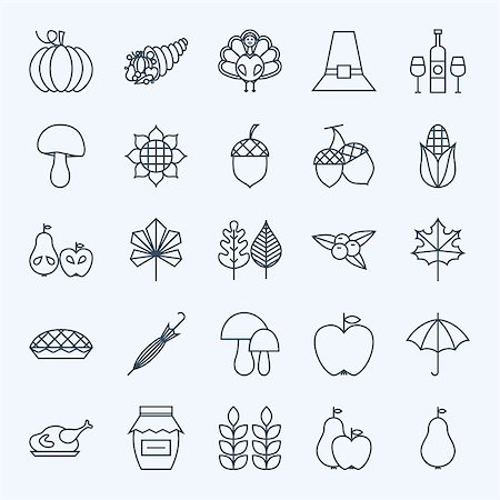 simsearch:400-07216215,k - Line Holiday Thanksgiving Day Icons Set. Vector Set of 25 Autumn Seasonal Holiday Modern Line Icons for Web and Mobile. Thanksgiving Dinner Food Icons Collection Foto de stock - Royalty-Free Super Valor e Assinatura, Número: 400-08372297